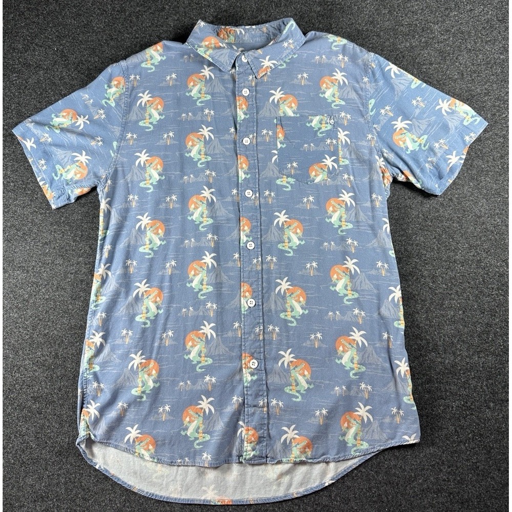 Tipsy Elves Mens LG FL Gator Flavor Hawaiian Button Down Shirt Short Sleeve Blue